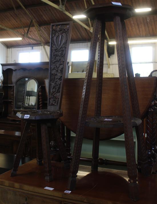 Carved plant stand & chair